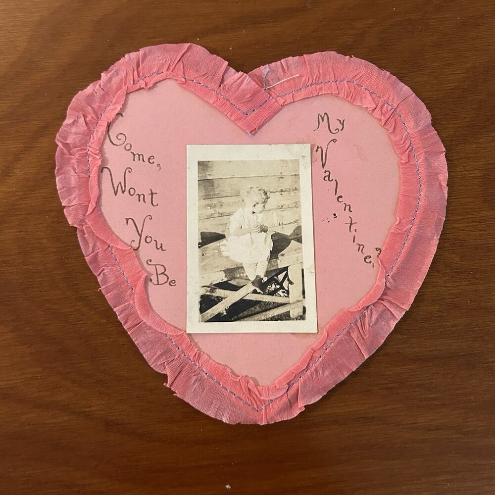 Vintage Handmade Valentines Pink Paper Old Photo Child Antique